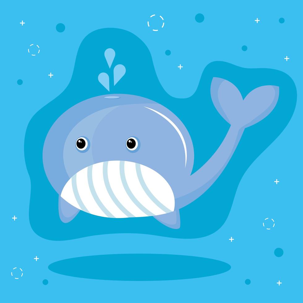 Cute little ballena animal kawaii personaje en fondo azul. vector