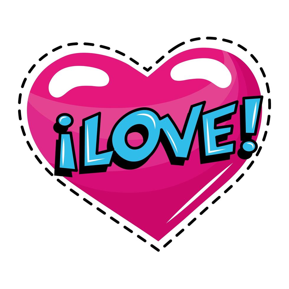 love word in heart pop art sticker icon vector
