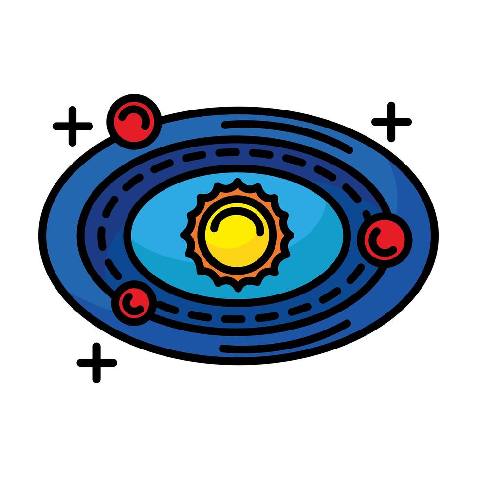 sol y planetas alrededor de la línea y el icono de estilo de relleno vector