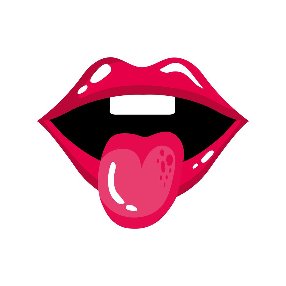 sexy mouth with tongue out pop art style icon vector