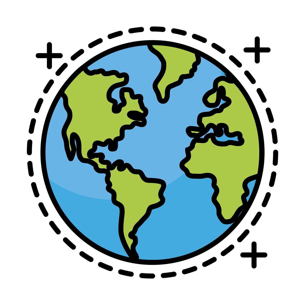 world planet line and fill style icon vector