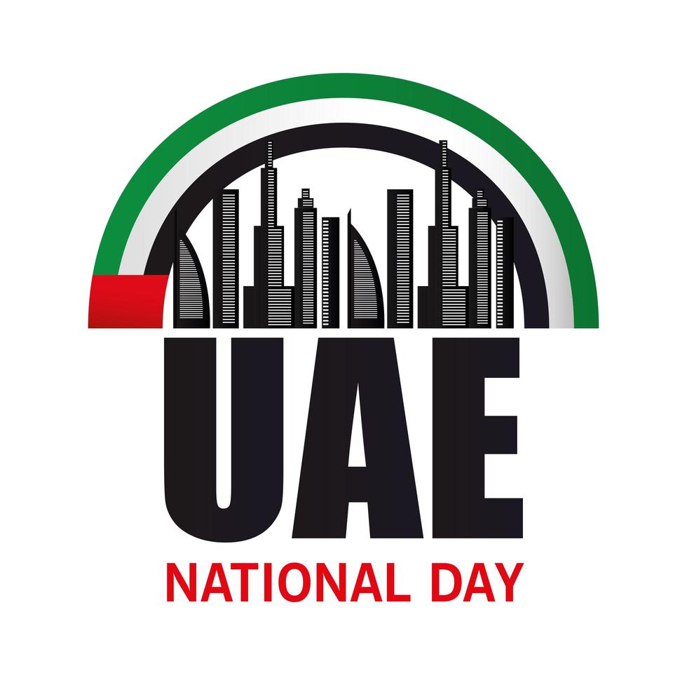 día nacional de los emiratos árabes unidos con diseño vectorial de edificios de la ciudad vector