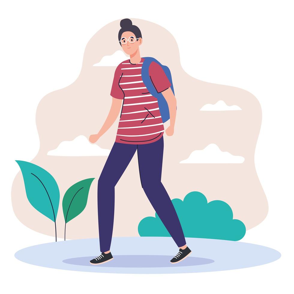 woman with bag and glasses at park vector design