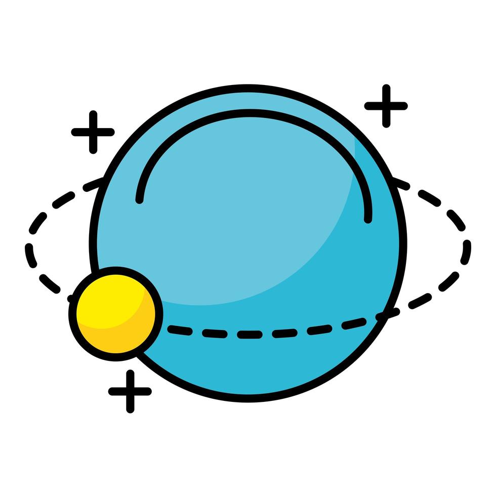 planeta con un satélite orbitando alrededor de la línea y el icono de estilo de relleno vector