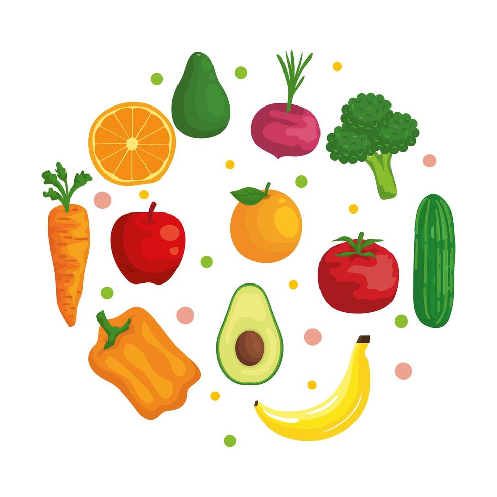 fresh vegetables and fruits healthy food vector