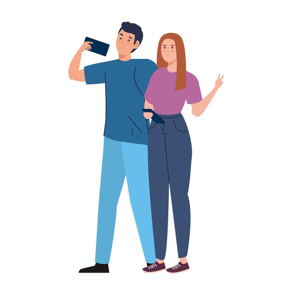 woman and man taking selfie vector design