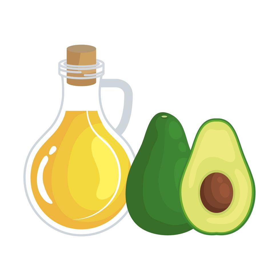 Aguacate fresco y aceite de oliva comida sana. vector