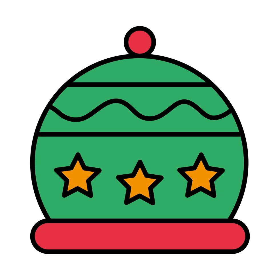 happy merry christmas hat with stars line and fill style icon vector