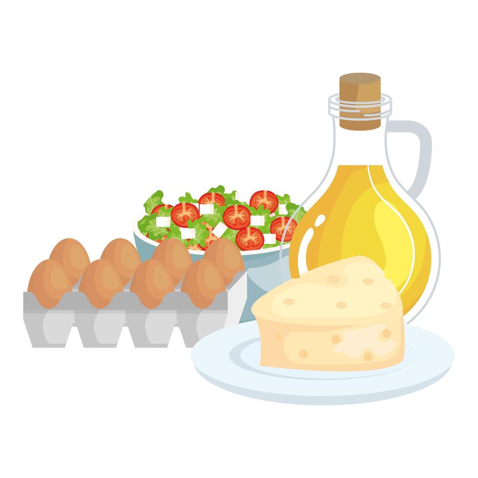 ceramic bowl with vegetables salad and olive oil vector