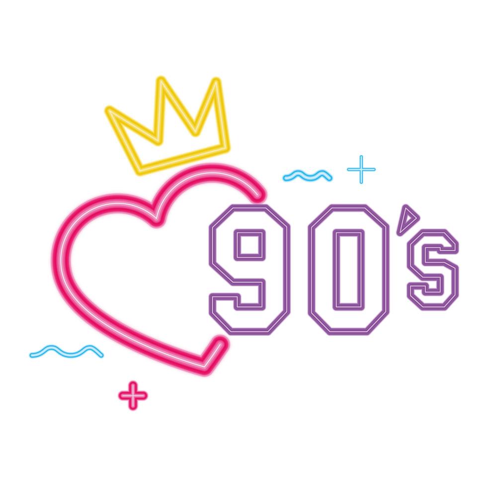 nineties sign retro style neon light vector