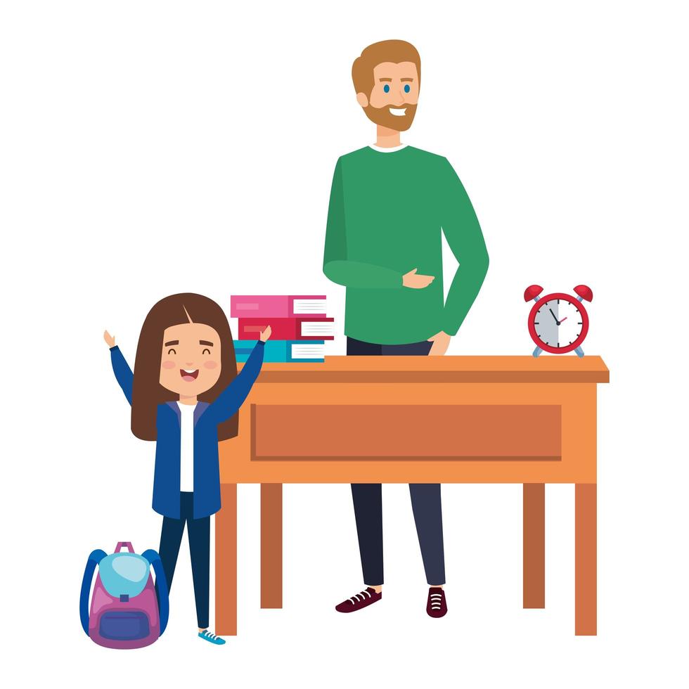 happy student girl with male teacher in desk vector