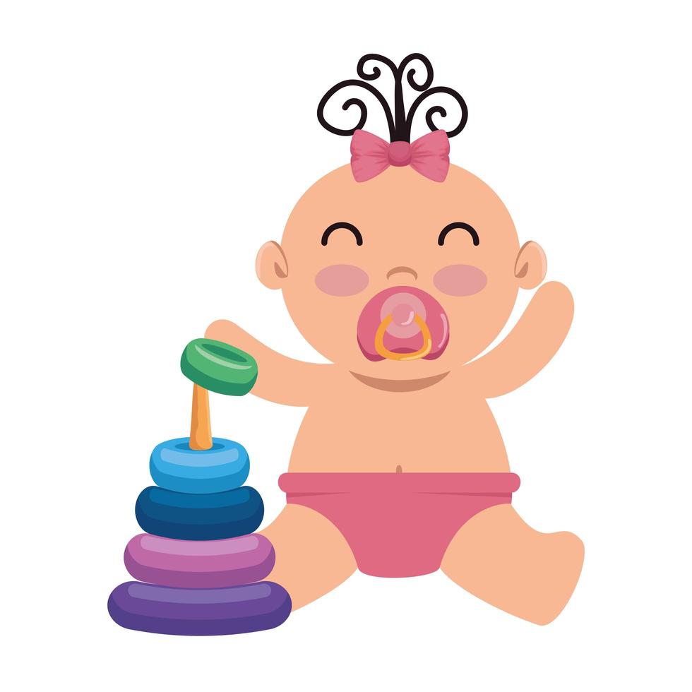 cute little baby girl with pile rings vector