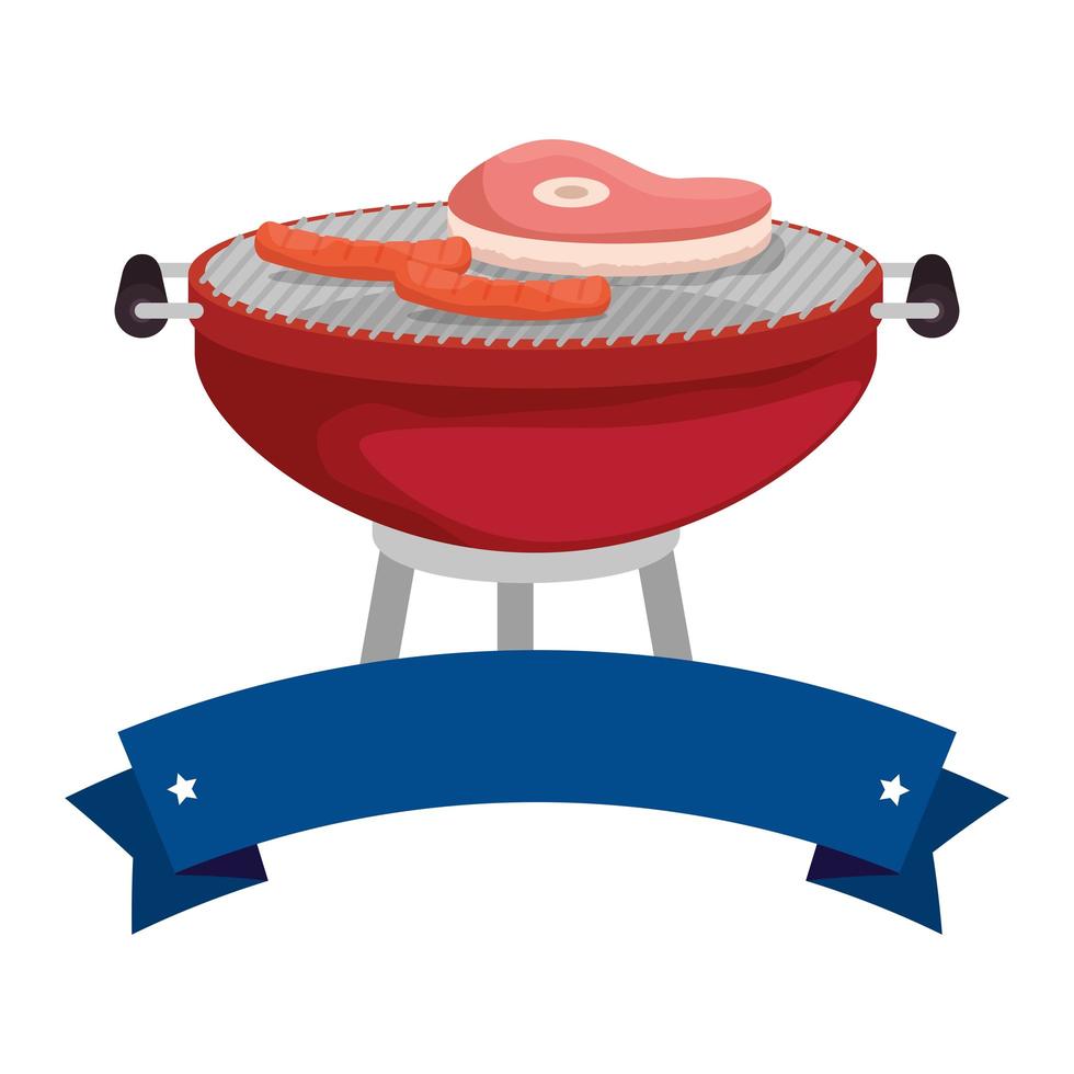 bbq grill with meat and sausages vector