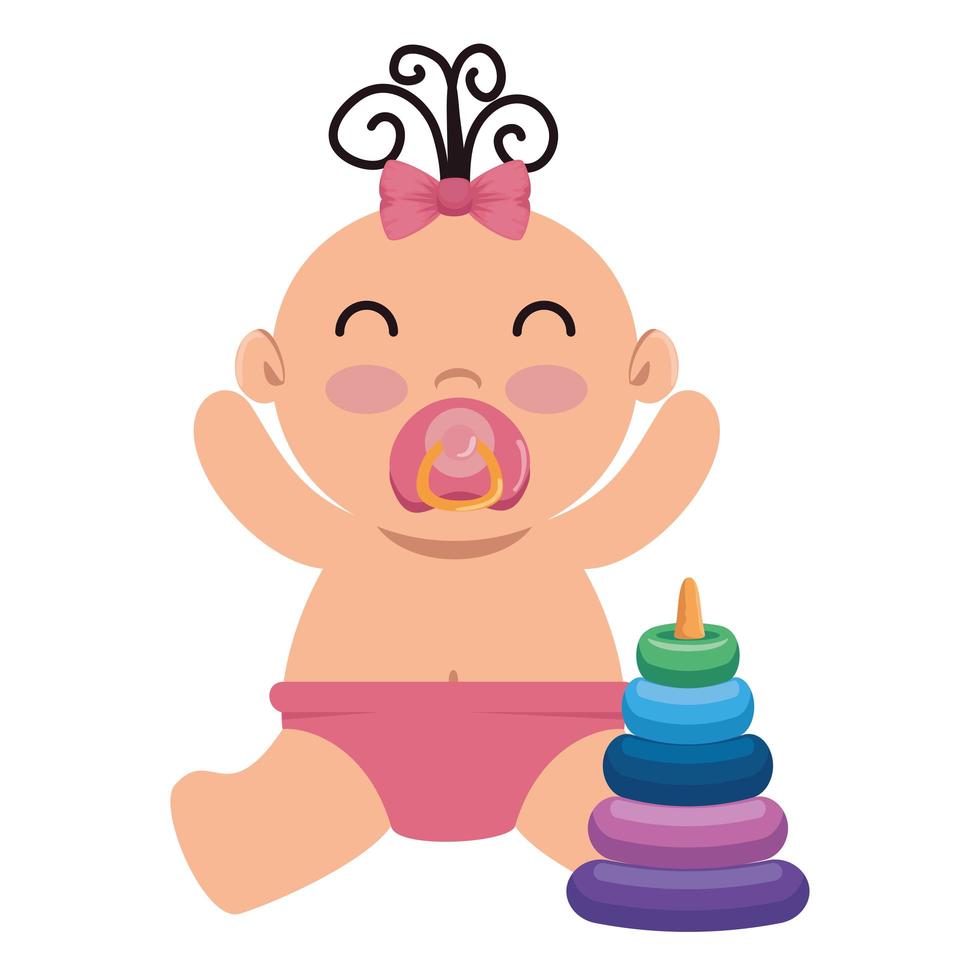 cute little baby girl with pile rings vector
