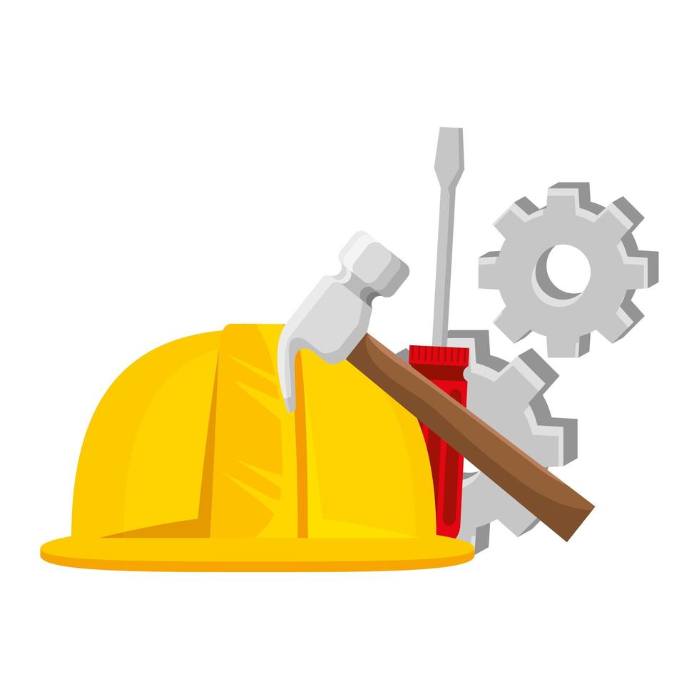 helmet construction with gears and tools vector