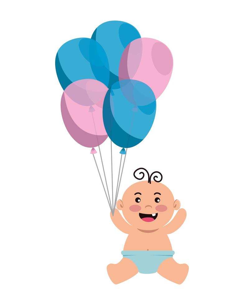 cute little baby boy with balloons helium vector