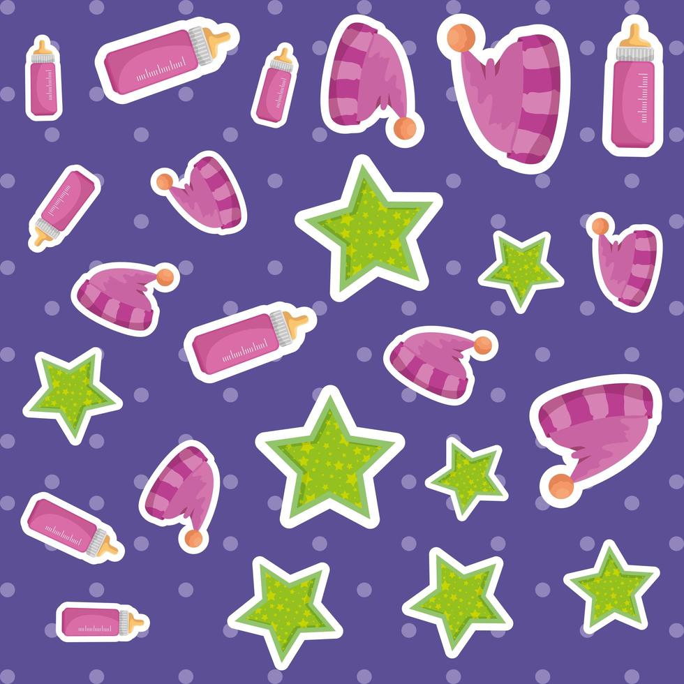 baby milk bottle with hats and stars pattern vector