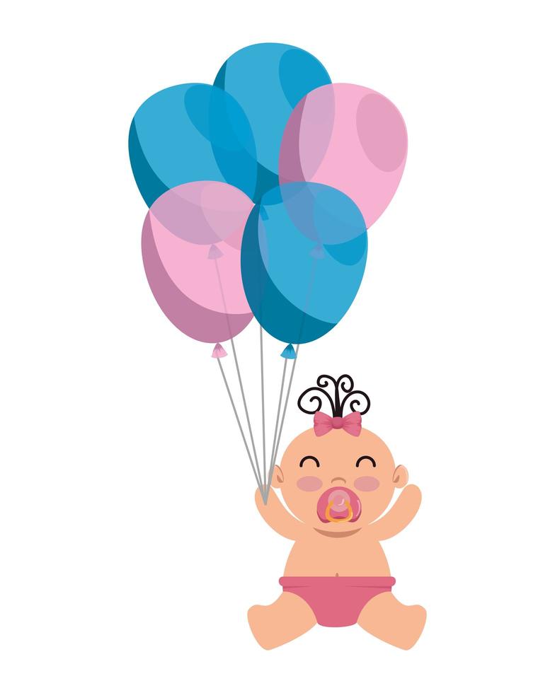 cute little baby girl with balloons helium vector