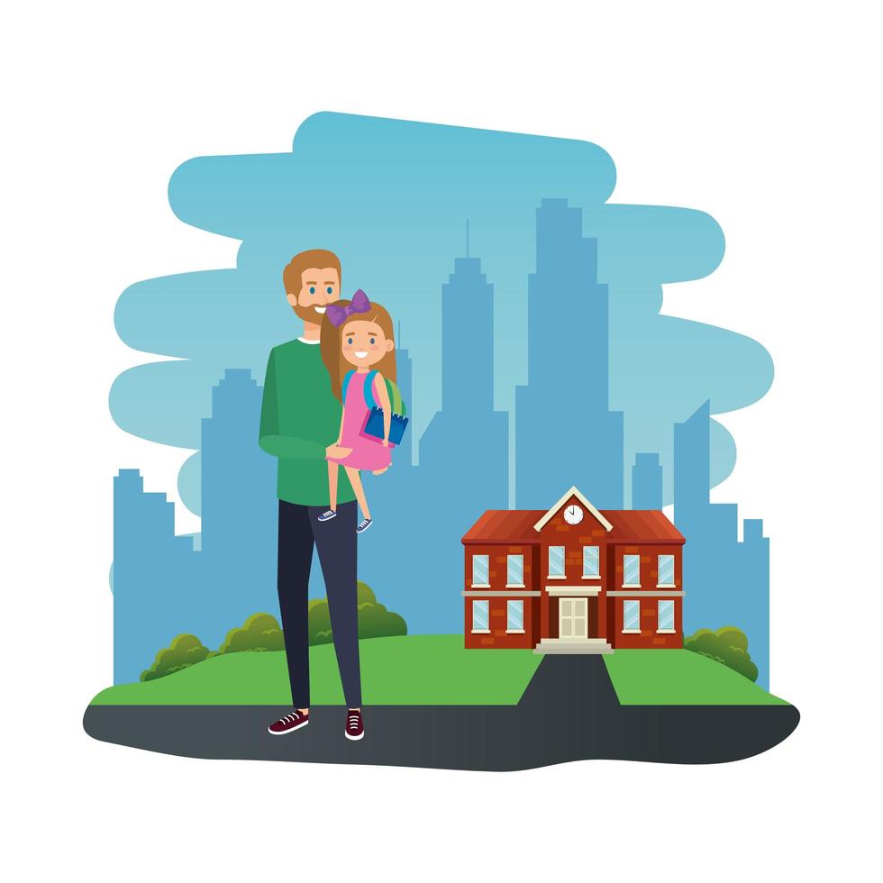 happy student girl with male teacher in the school outdoor vector