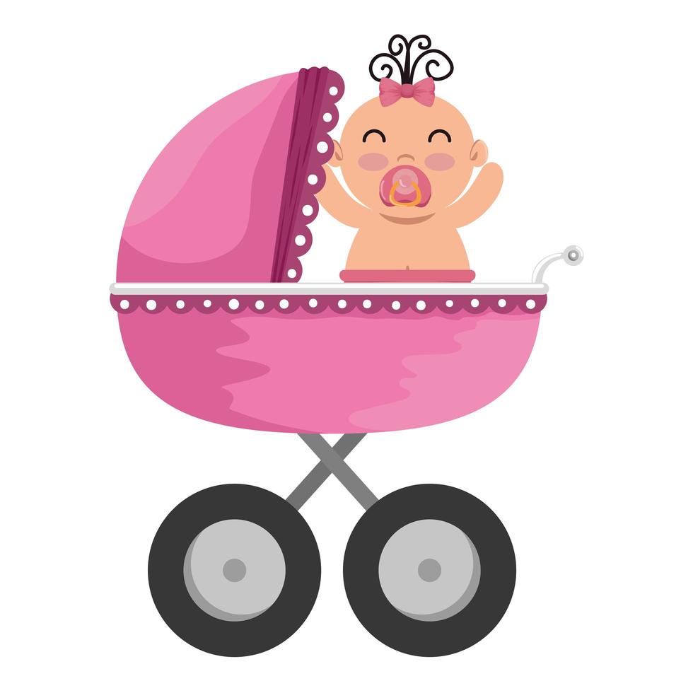 baby cart with little girl character vector