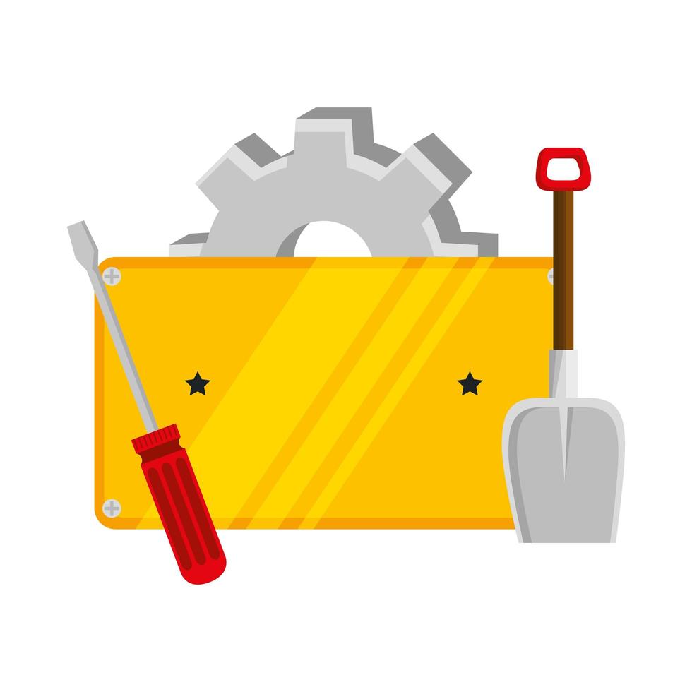 metal plate with screwdriver and tools vector