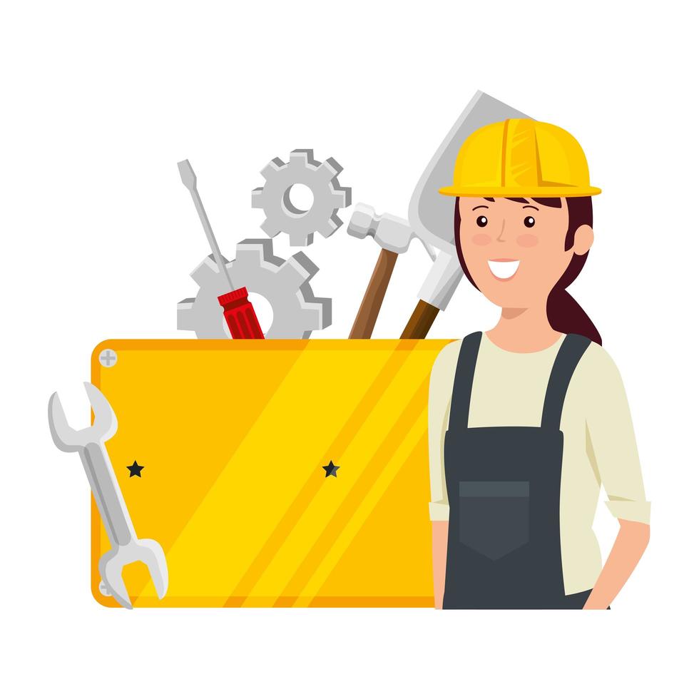 young female mechanic with set tools vector