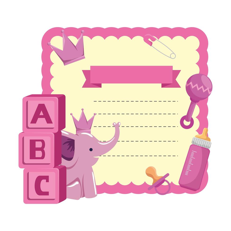 tarjeta de baby shower con bloques y elefante vector