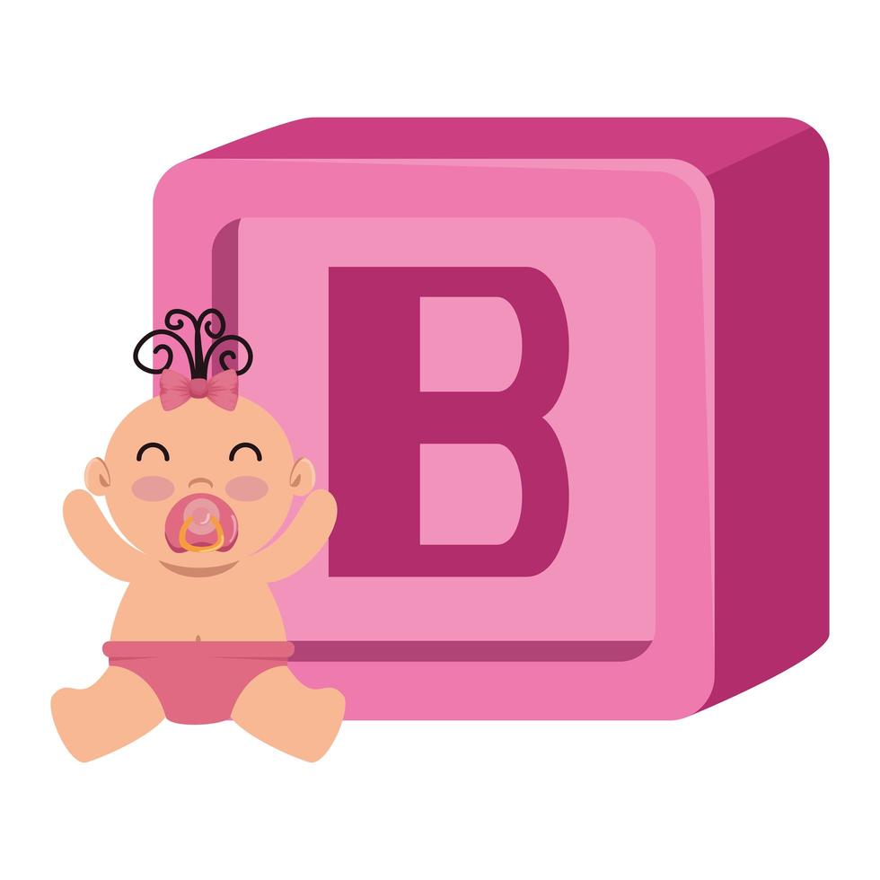 alphabet block toy with baby girl vector