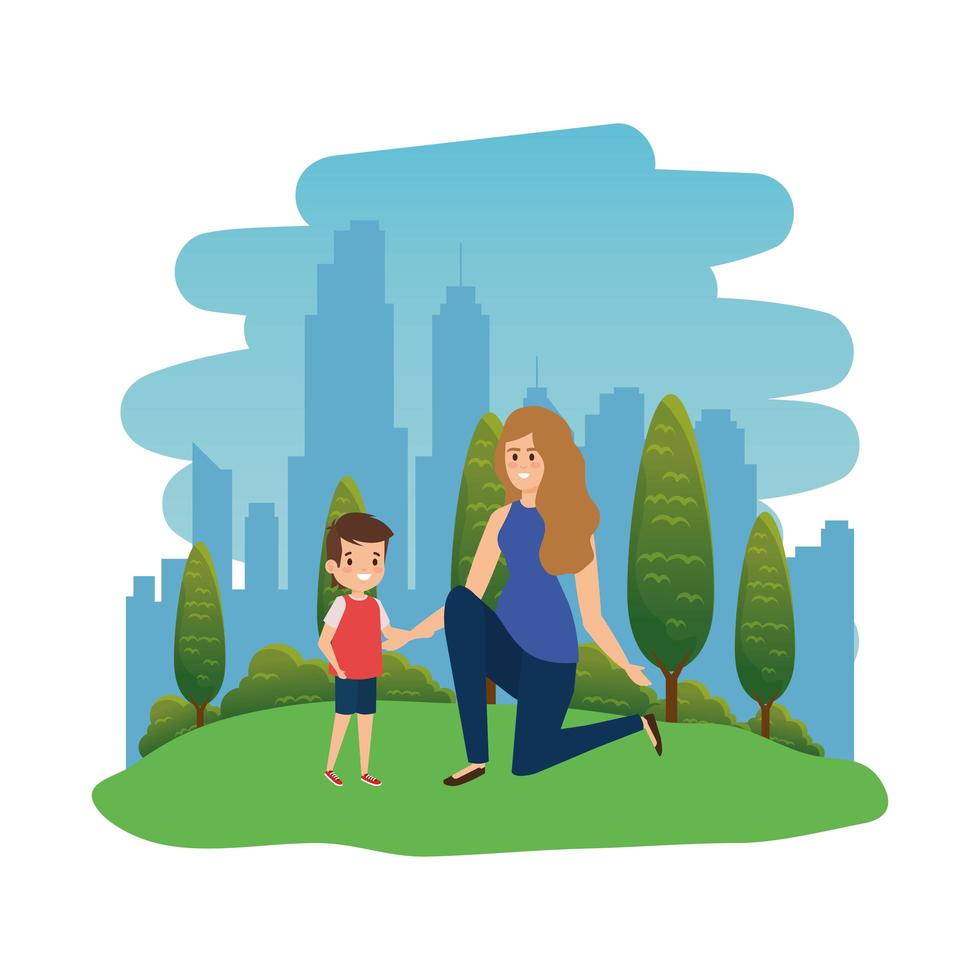 happy student boy with female teacher in the landscape vector