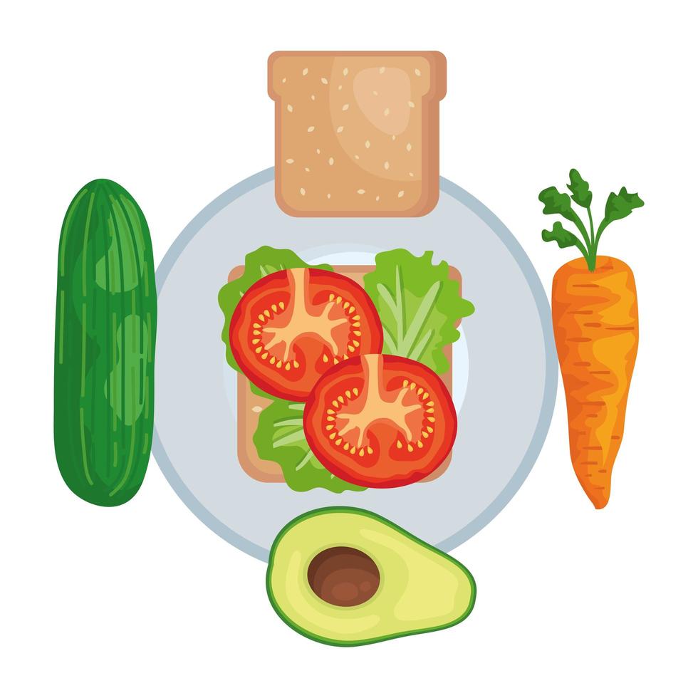 dish with fresh vegetables and bread healthy food vector