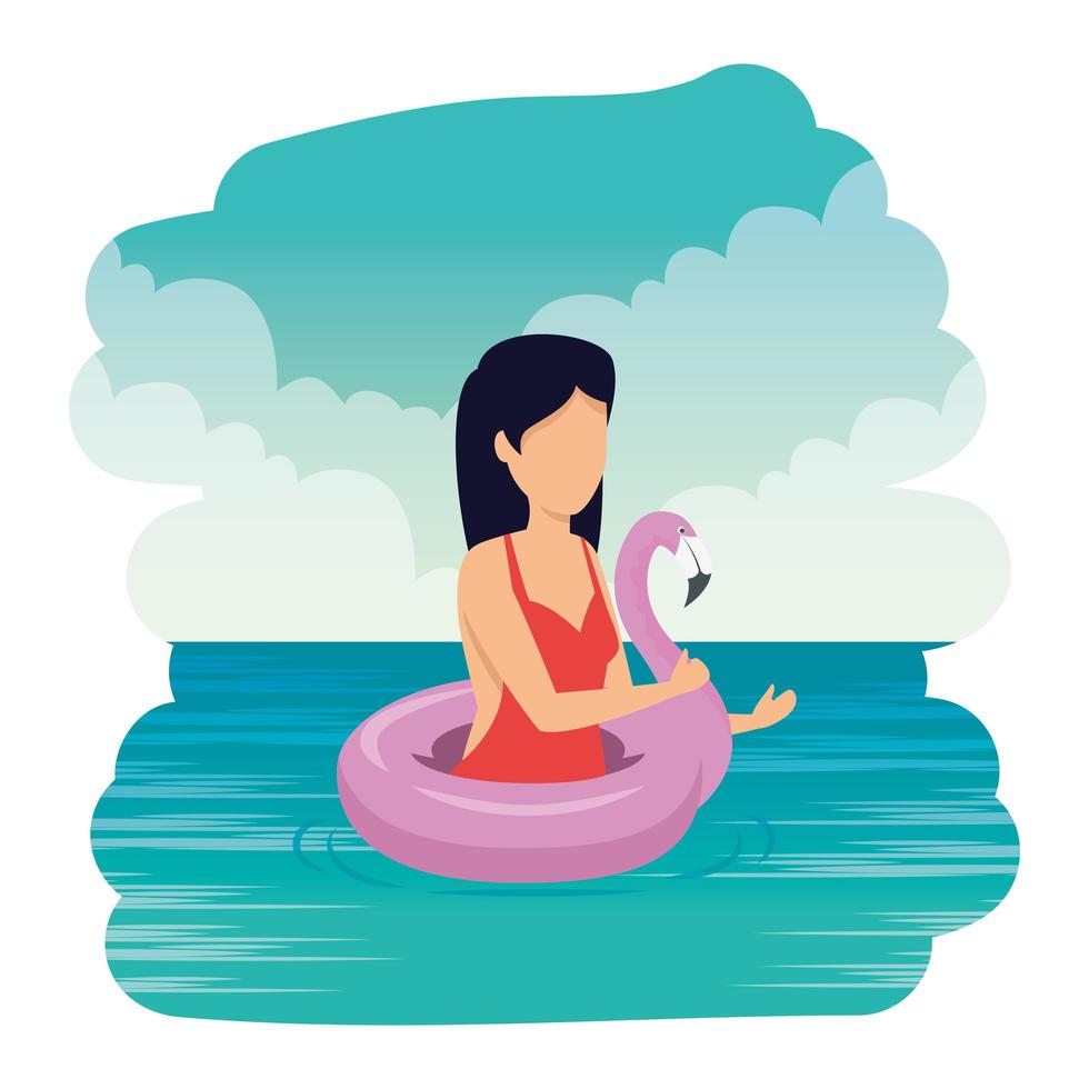beautiful woman with flemish float swiming in the sea vector