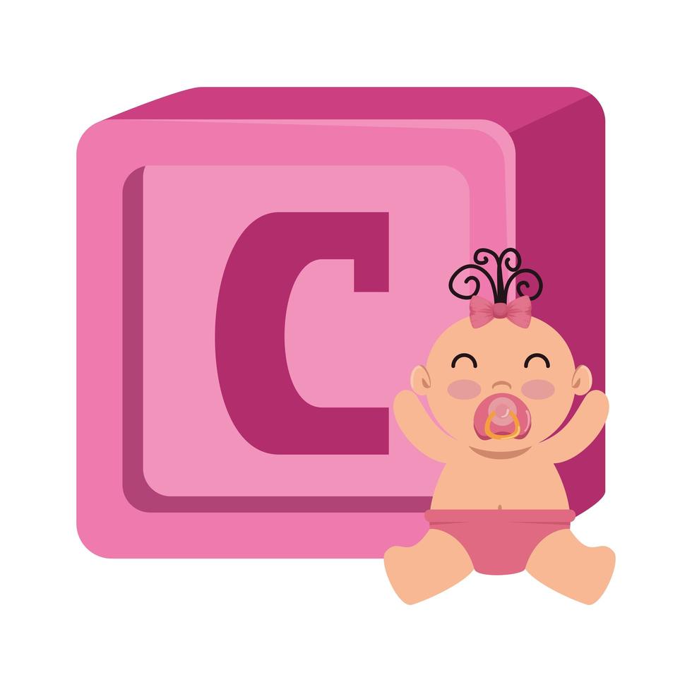 alphabet block toy with baby girl vector
