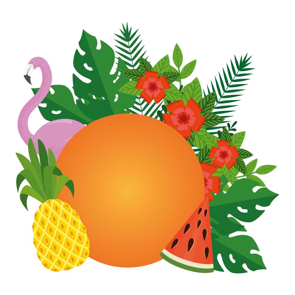 summer leafs plants with fruits and flemish bird vector