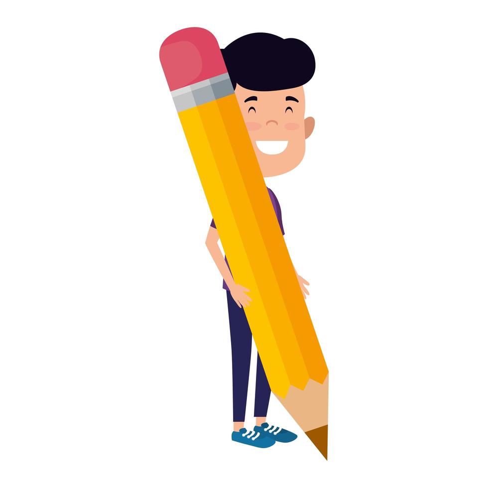 happy student boy writing with pencil vector