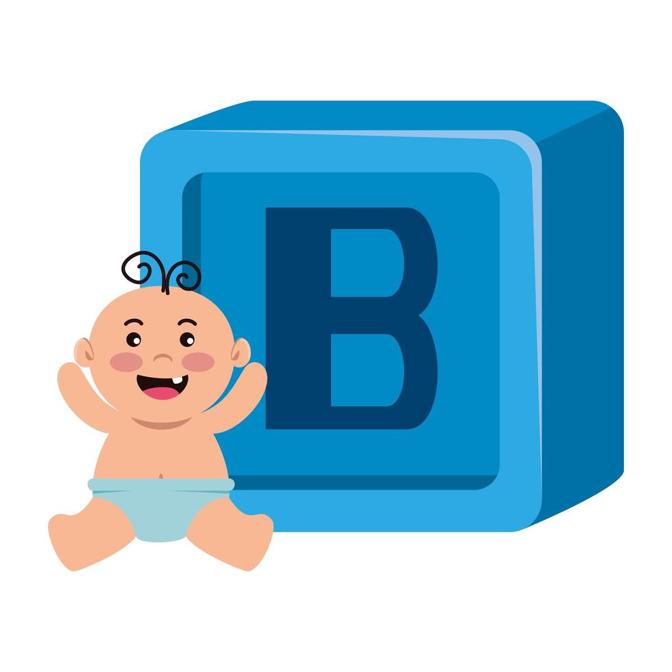 juguete del bloque del alfabeto con bebé vector
