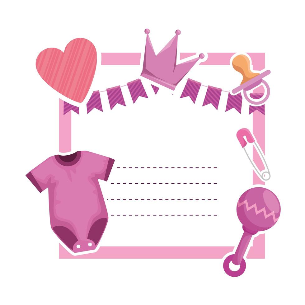 baby shower card with clothes and heart vector