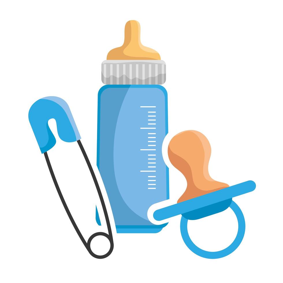 baby milk bottle with pacifier and clothespin vector