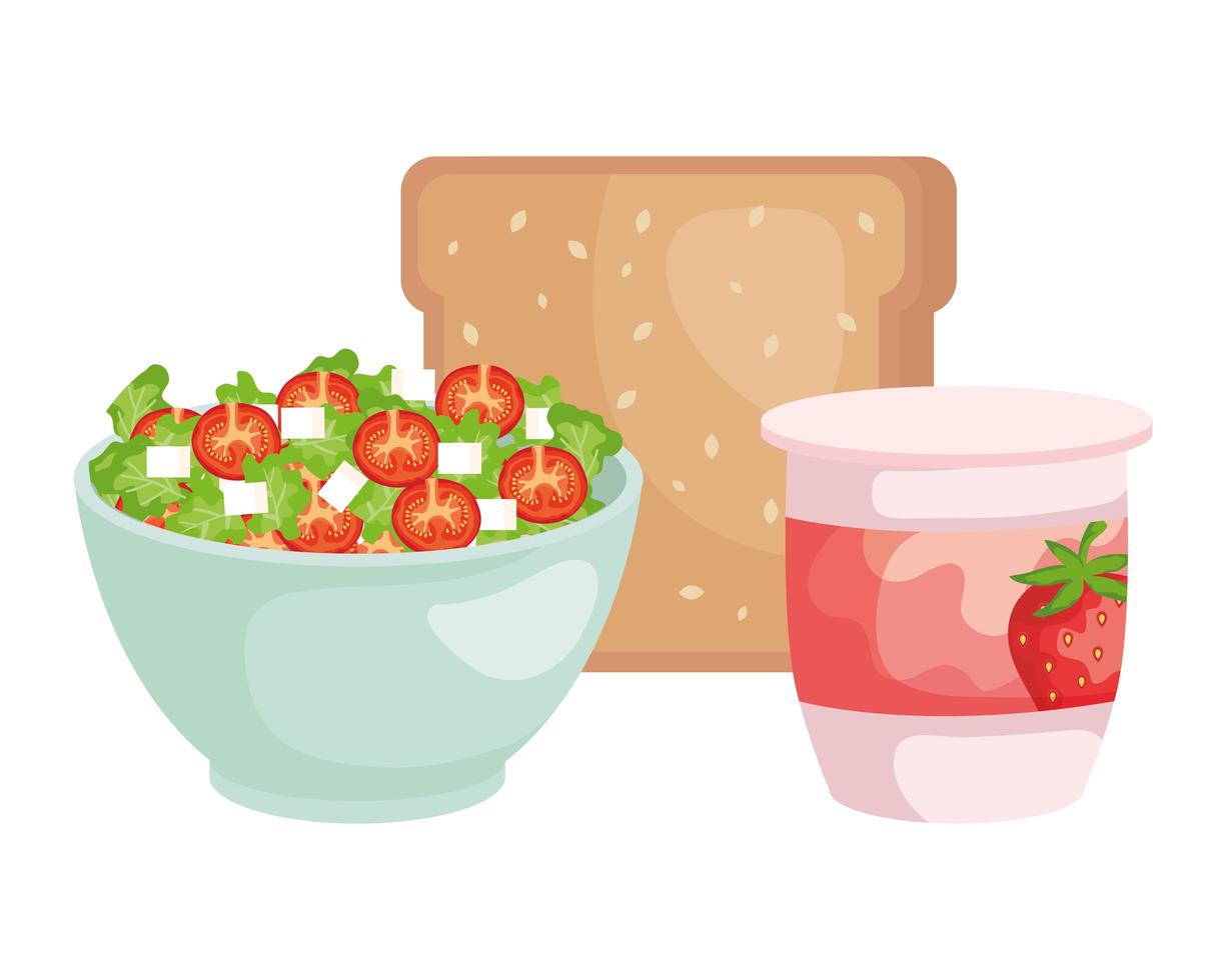 ceramic bowl with vegetables salad and bread vector