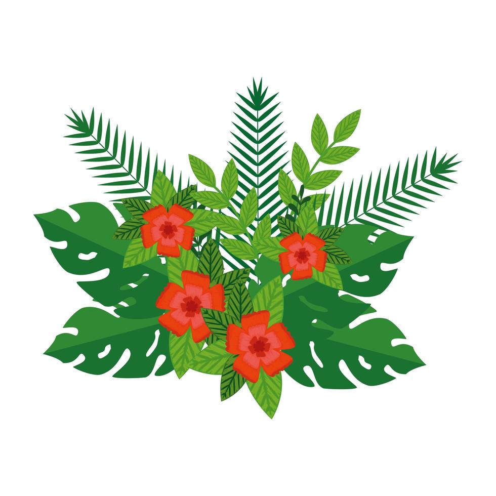 summer leafs plants and flowers decoration vector