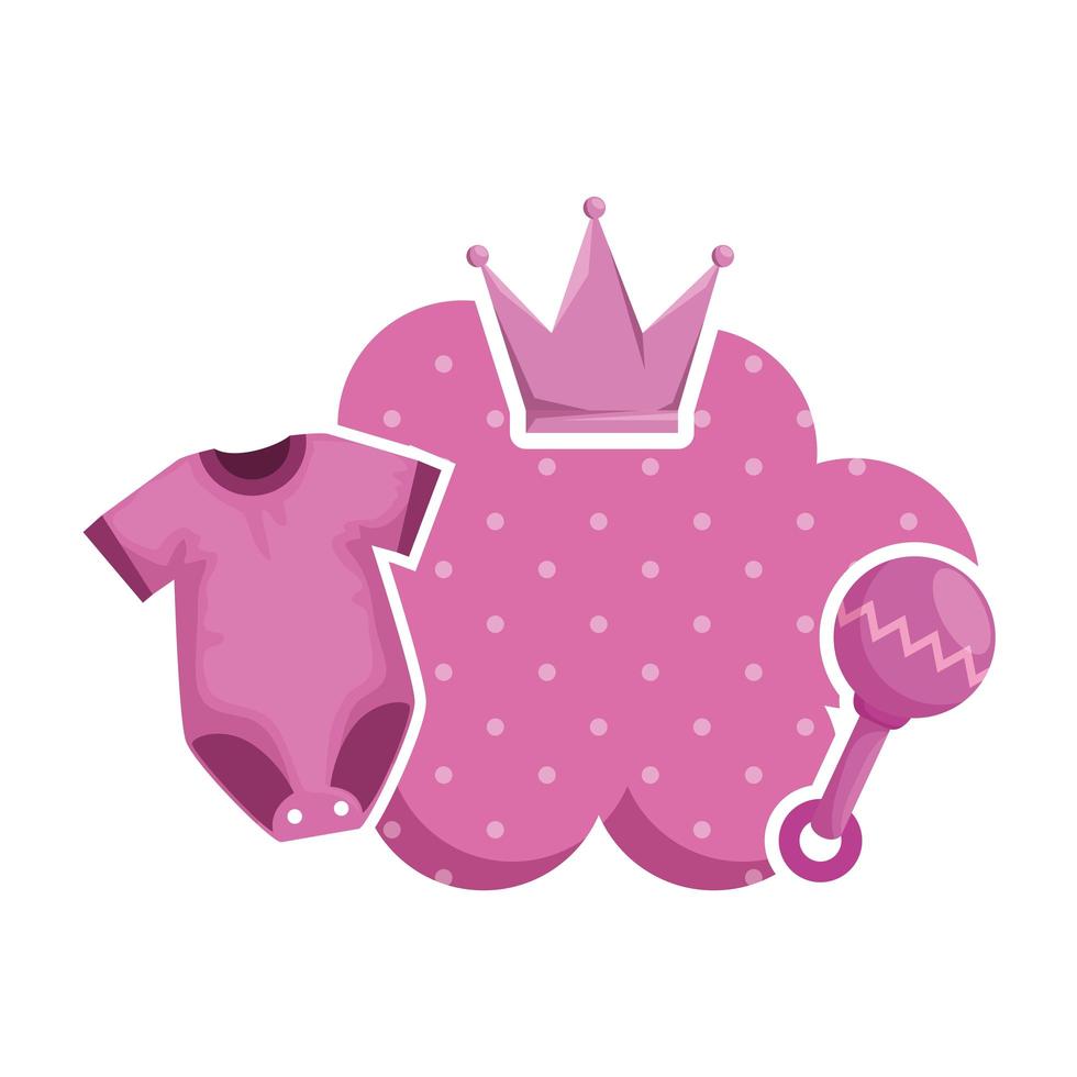 cloud with baby clothes and crown vector