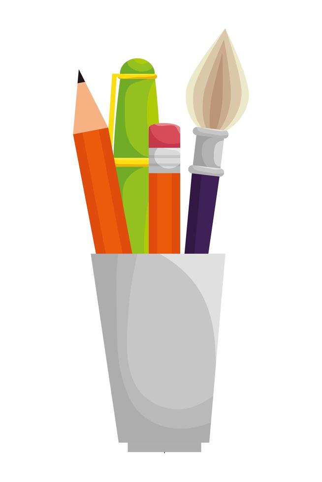 pencil holders with supplies icons vector