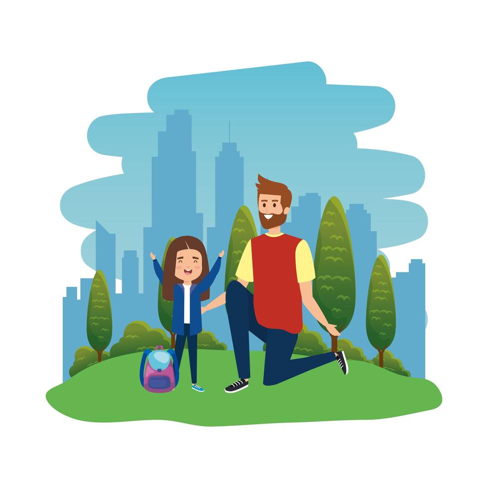 happy student girl with male teacher in the landscape vector