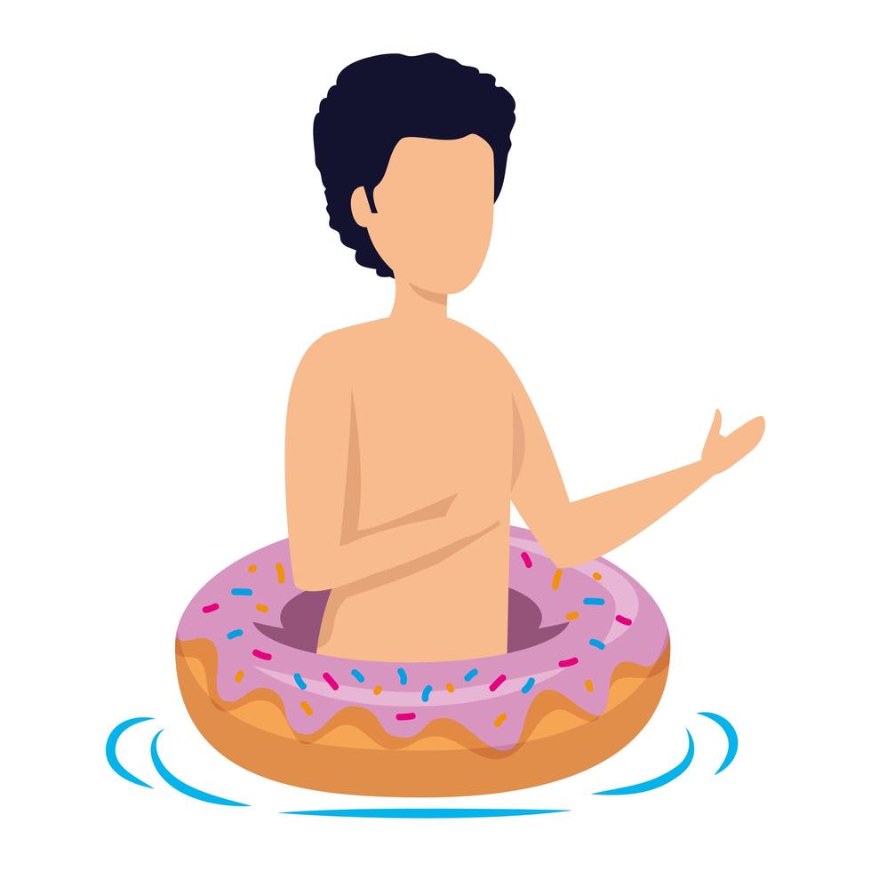 young man with swimsuit and float donut vector