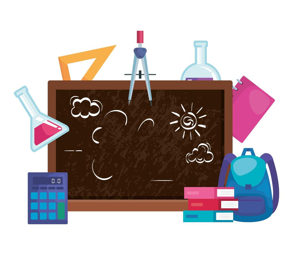 school chalkboard with education supplies vector