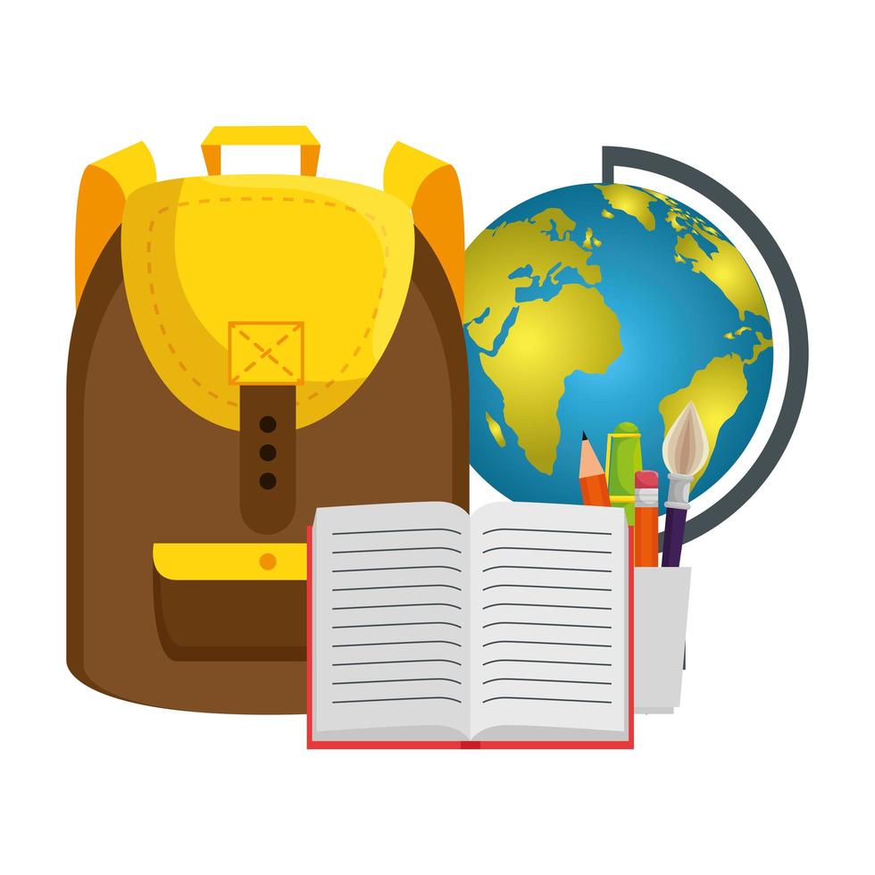 schoolbag with world map and book vector
