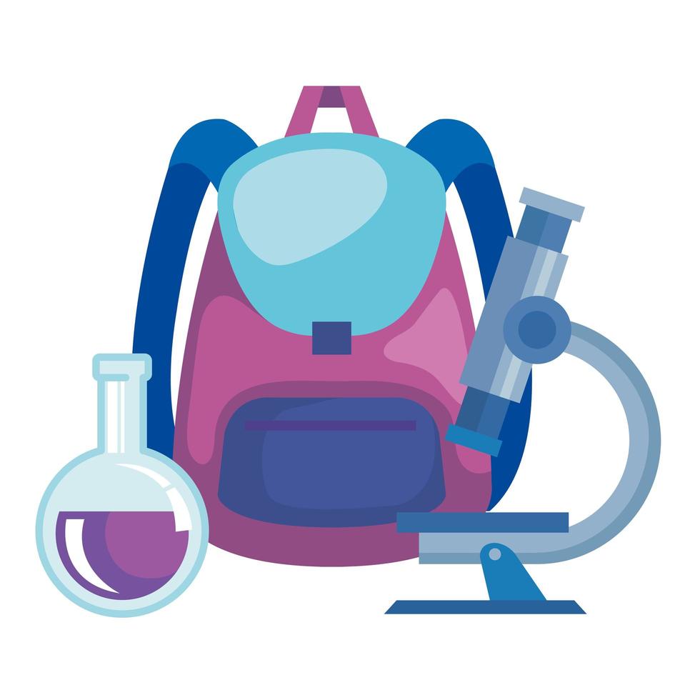 school bag supply with microscope and tube test vector