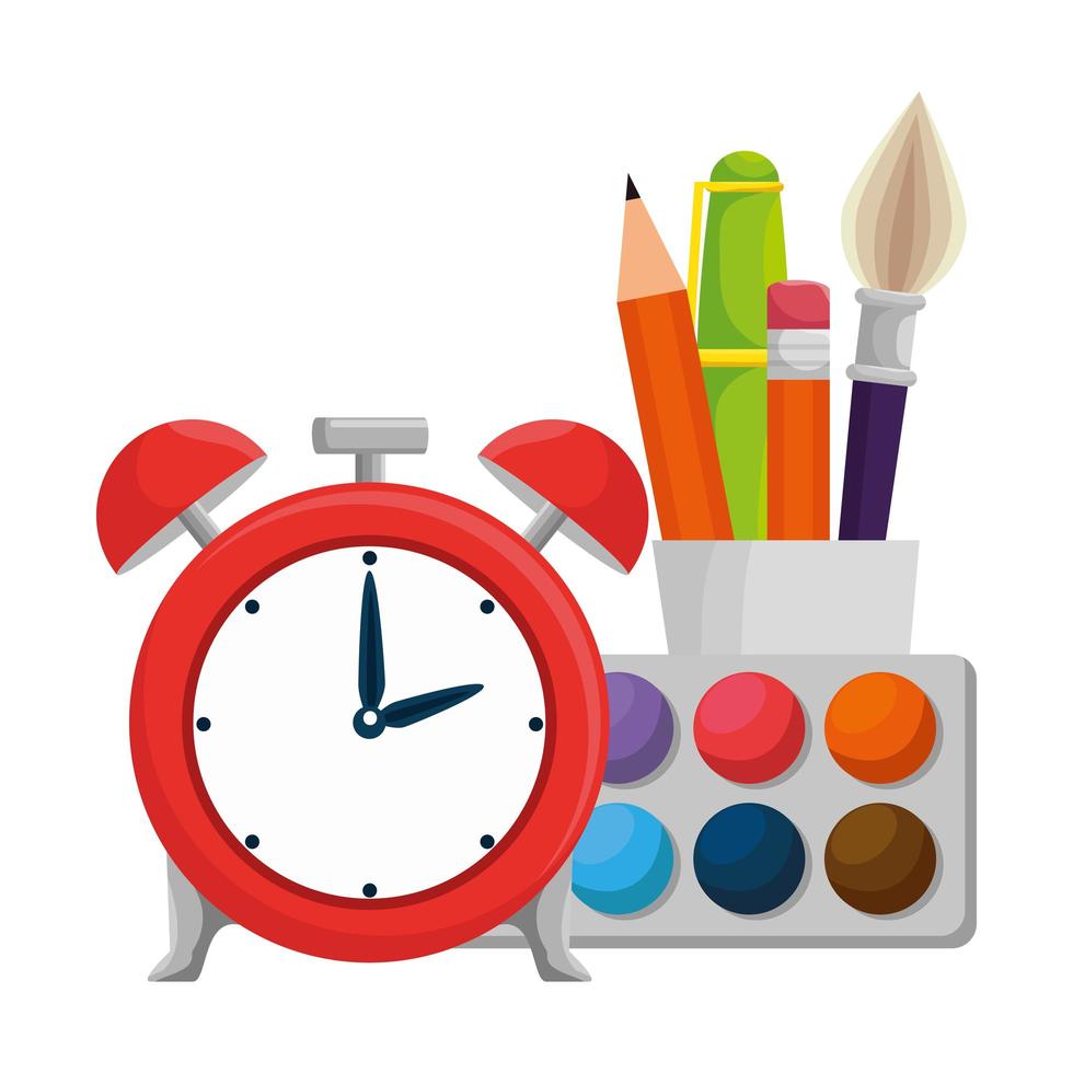 alarm clock with school supplies vector