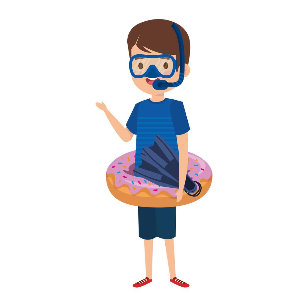 cute little boy with donut float and snorkel vector