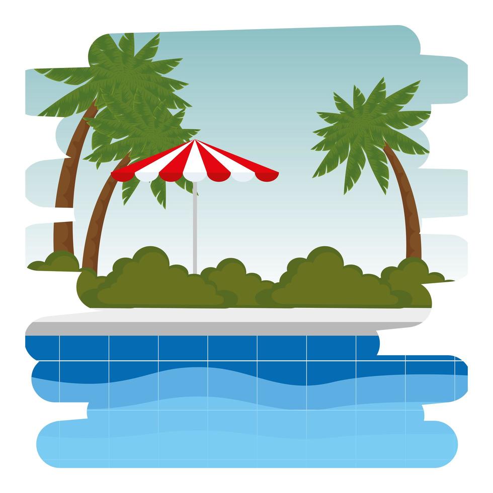 pool with umbrella scene icon vector