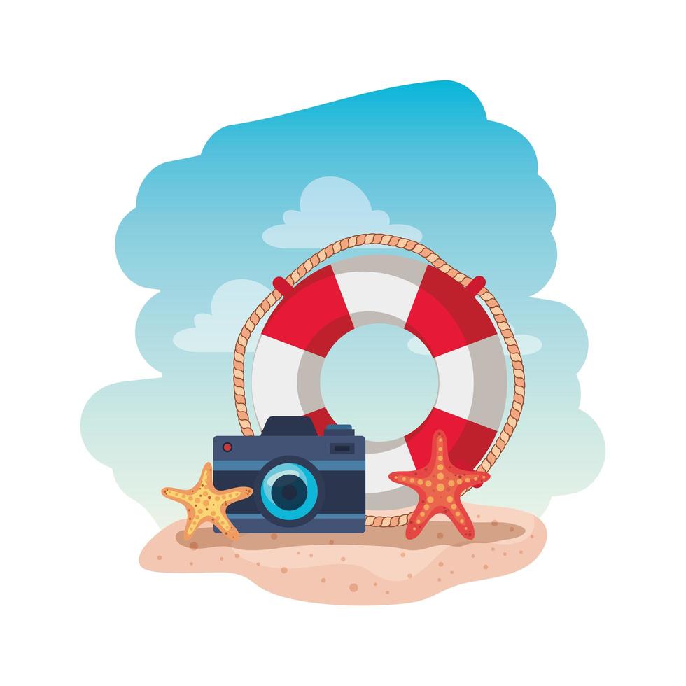 marine float with camera photographic and starfish vector